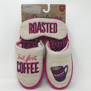 Dearfoams Women's but First Coffee Slippers w/ Eye Mask (XL 11-12)